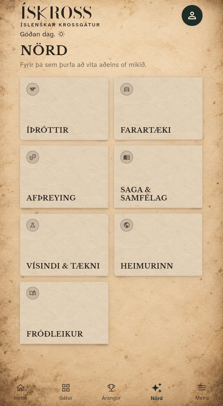 Nörd-safn ÍSKROSS með þemareitum: íþróttir, farartæki, afþreying og fleira.